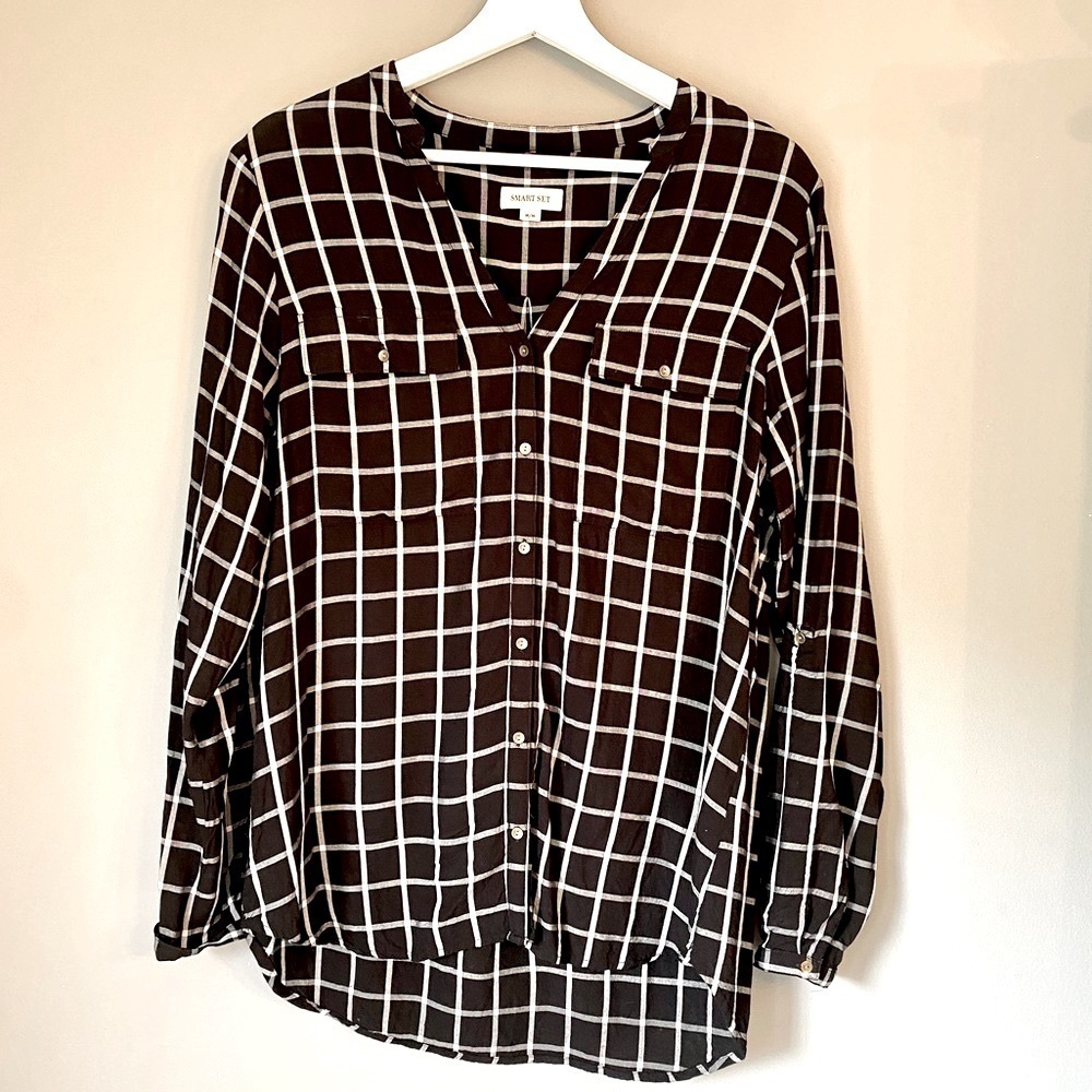 Smart Set Black and White Plaid Blouse